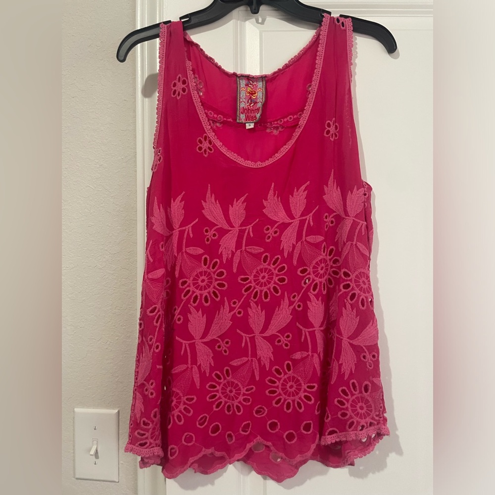 Johnny Was Fuchsia Floral Embroidered Blouse